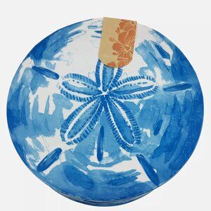 4 Tommy Bahama Blue Sand Dollar Melamine Salad Plate Set Textured Ocean Beach 9"